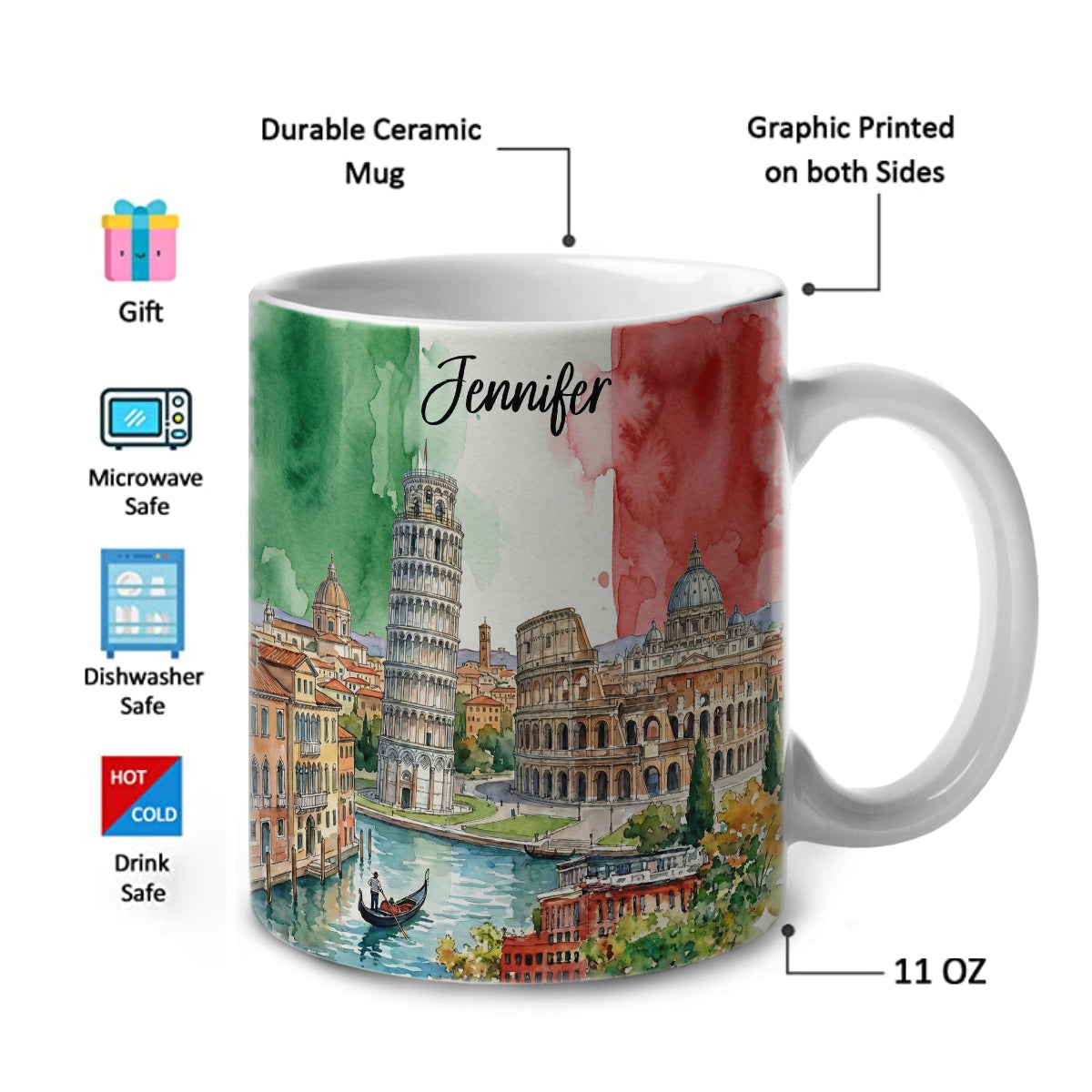 Custom Italy Coffee Mug Cup With Water Color