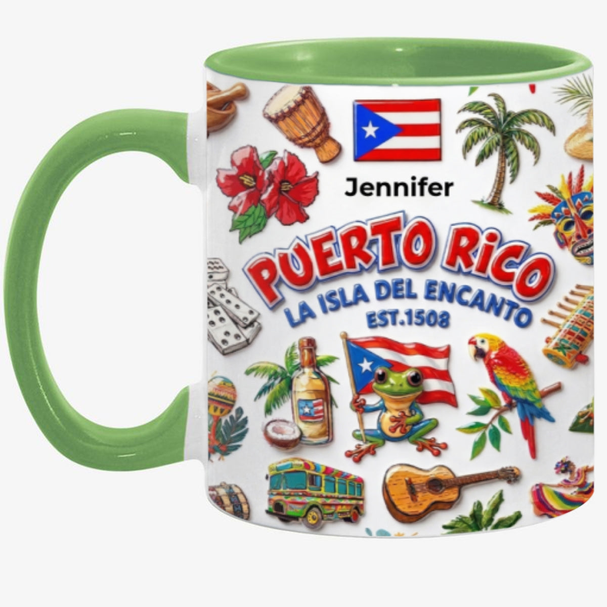 Custom Puerto Rico Boricua Symbols Accent Mug With Your Name
