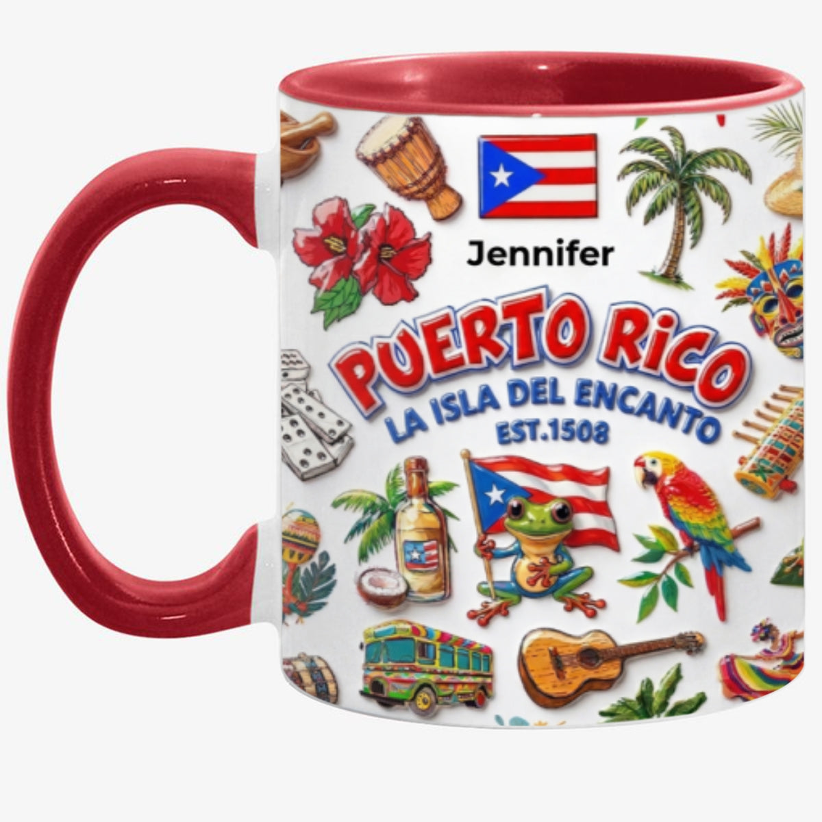 Custom Puerto Rico Boricua Symbols Accent Mug With Your Name