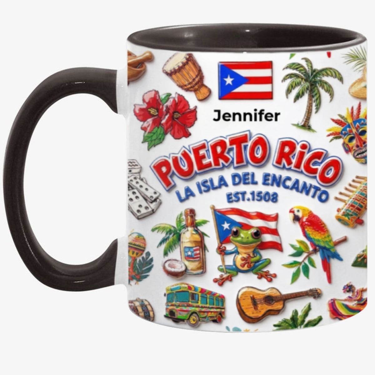 Custom Puerto Rico Boricua Symbols Accent Mug With Your Name