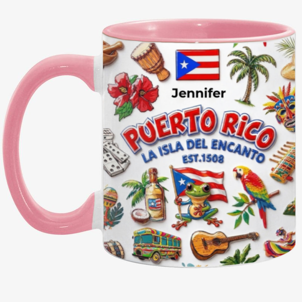 Custom Puerto Rico Boricua Symbols Accent Mug With Your Name