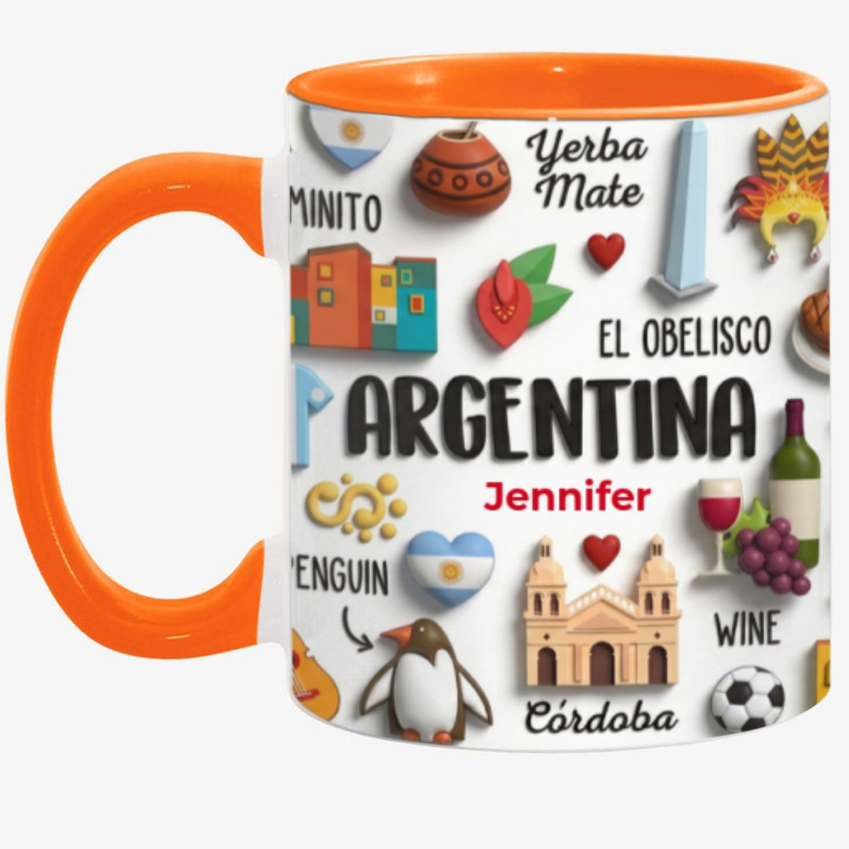 Argentina Coffee Mug Cup With Custom Your Name Emboss Effect