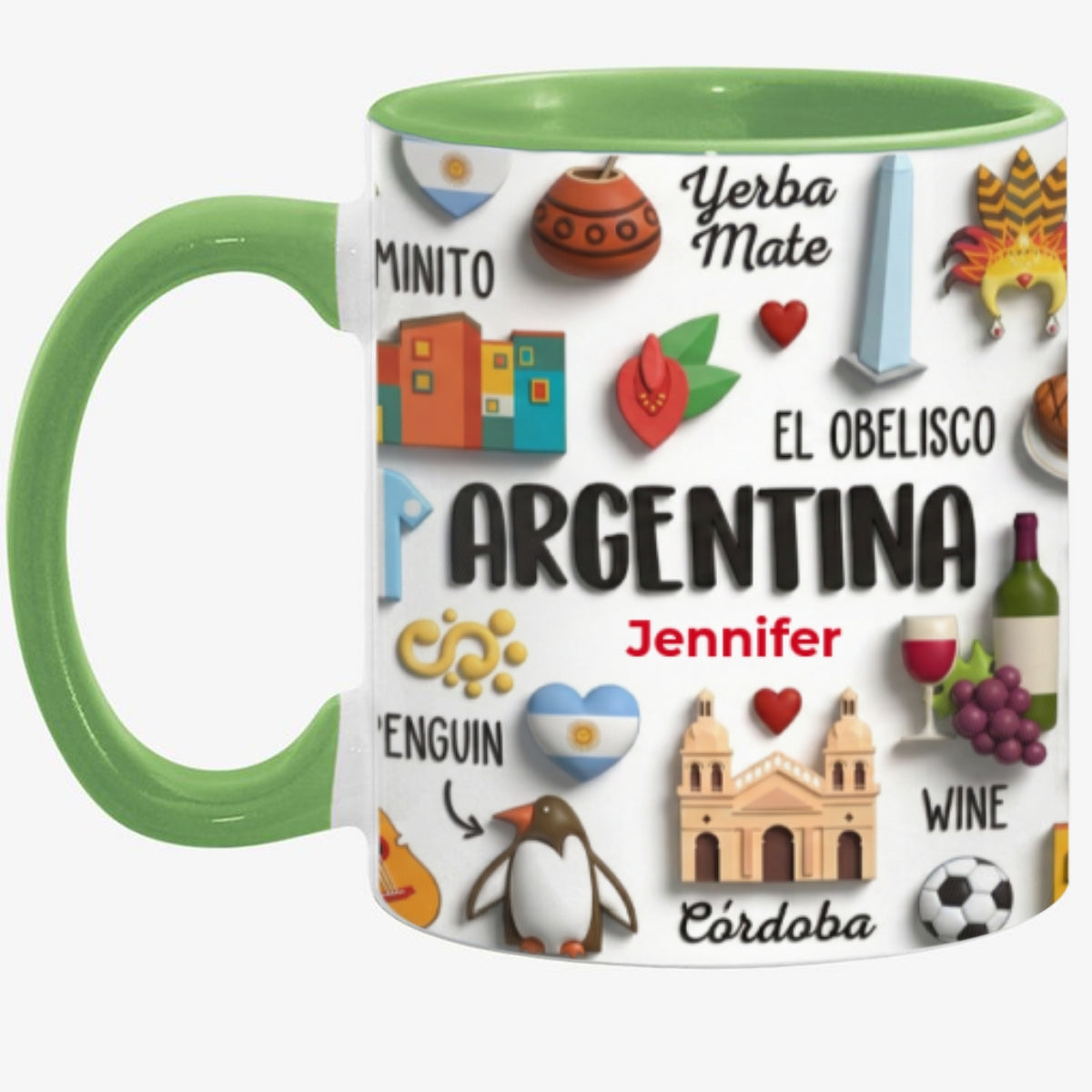 Argentina Coffee Mug Cup With Custom Your Name Emboss Effect