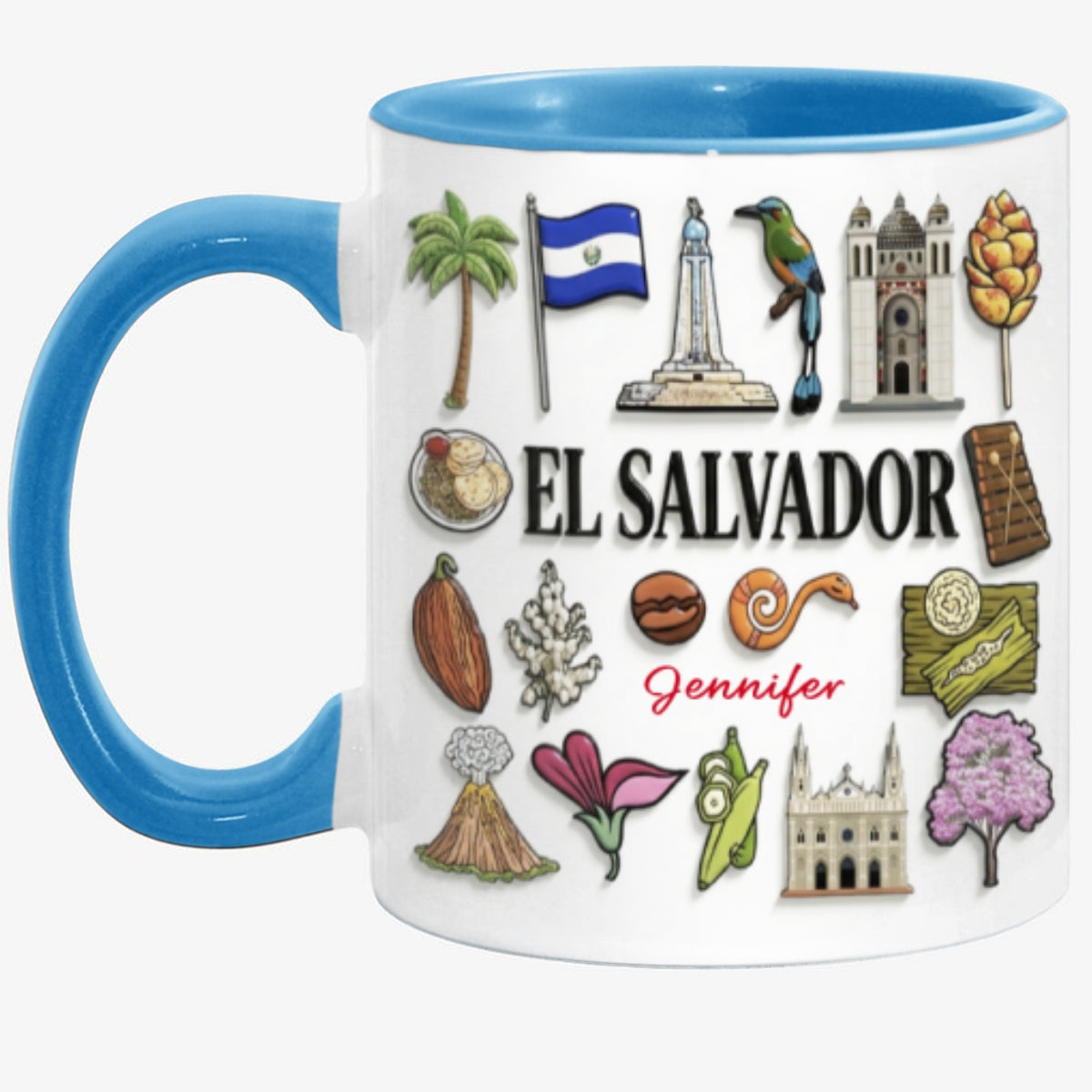 Custom El Salvador Accent Mug With Many El Salvador Symbols