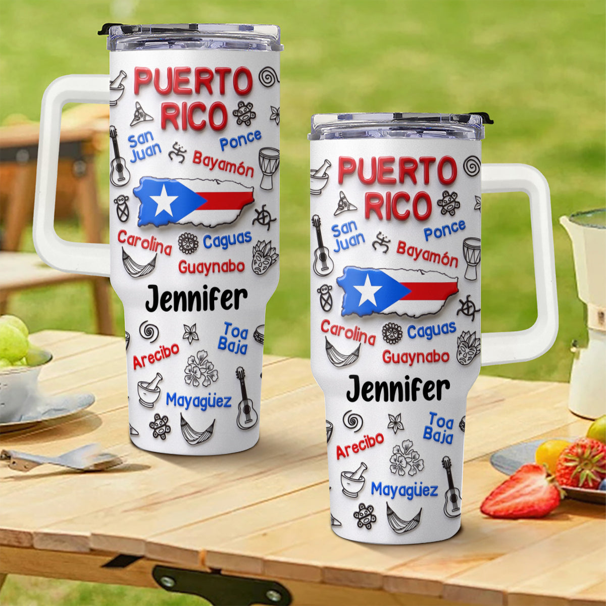 Custom Puerto Rico 40oz Tumbler Symbols With Puerto Rico Cities Around