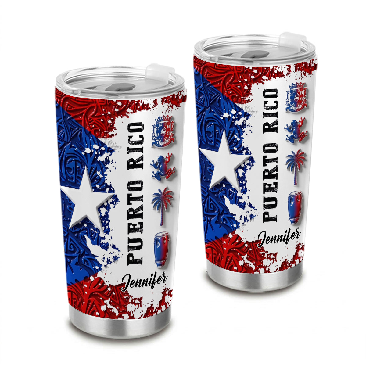 Custom Puerto Rico With 3D Colorful Symbols Print Tumbler