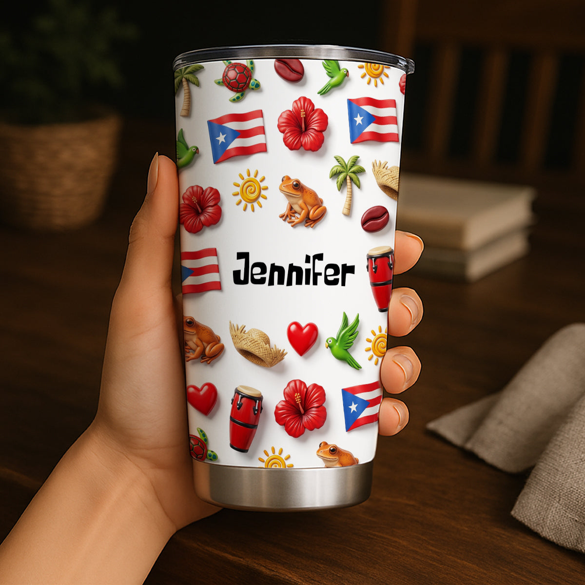 Custom Puerto Rico 2D Symbols Print And Name Tumbler