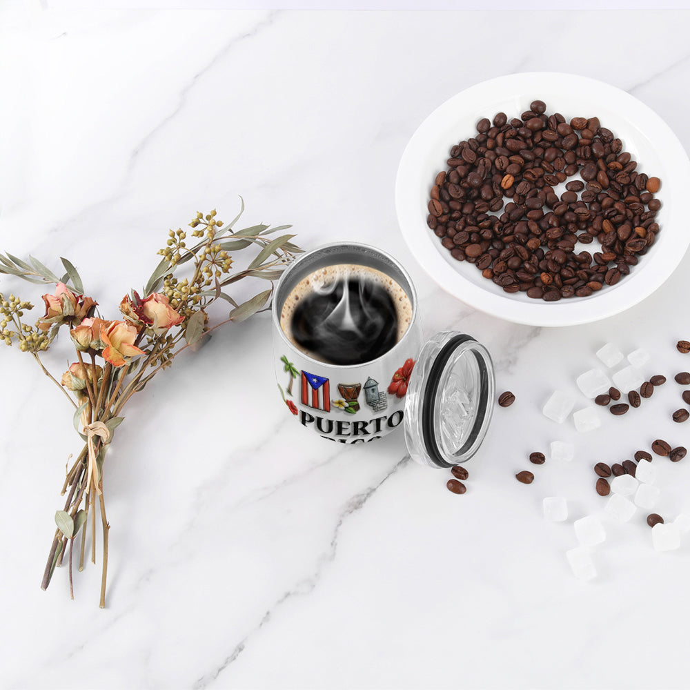 Custom Puerto Rico Tumbler 12oz With Many Puerto Rico Symbols