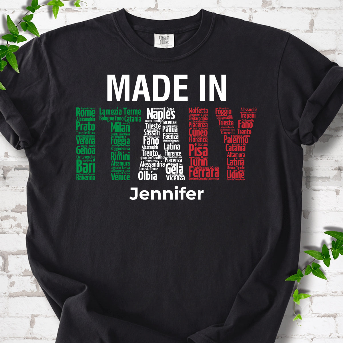 Custom Made In Italy T-shirt With Italy Cities, Name