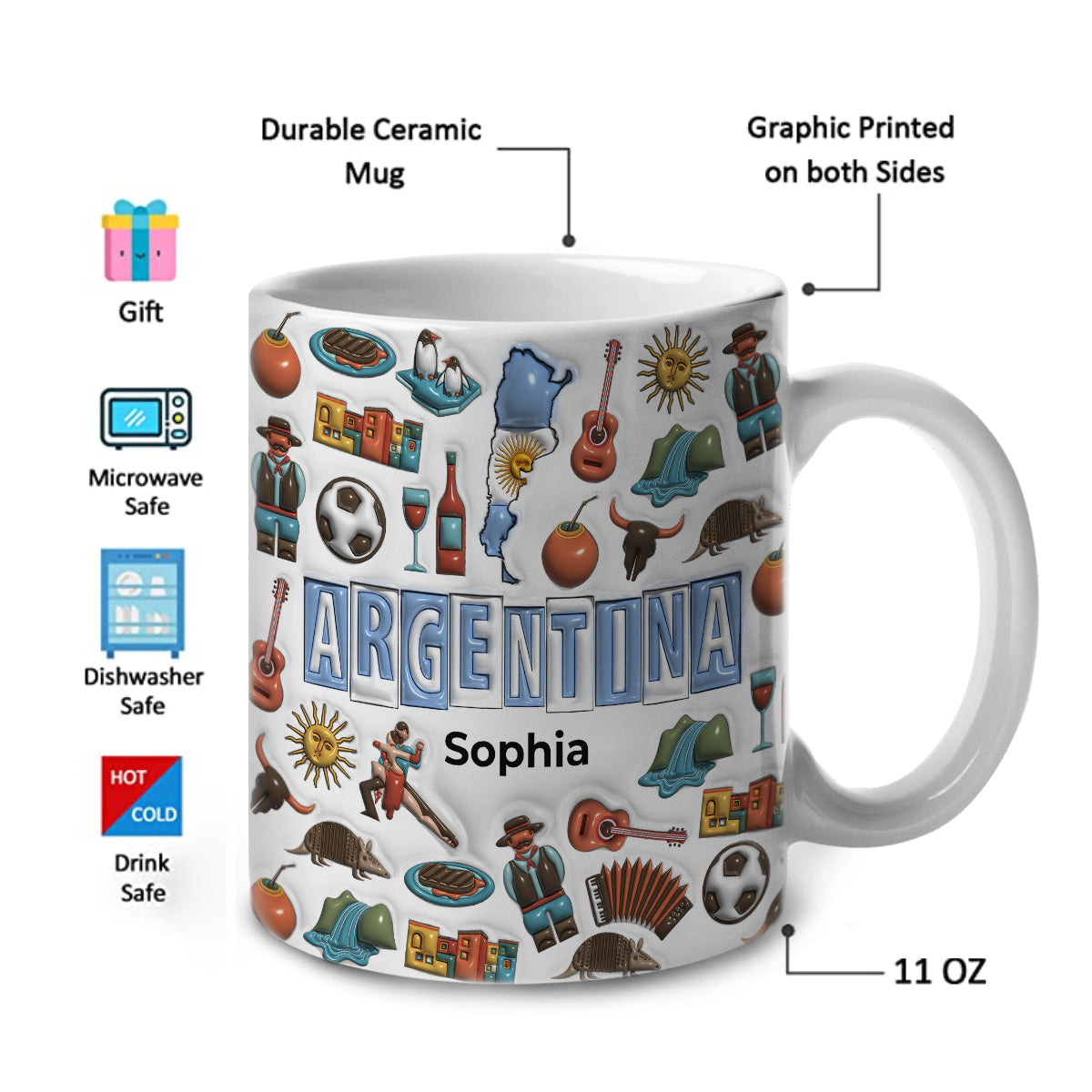 Custom Argentina Mug With Map, Flag