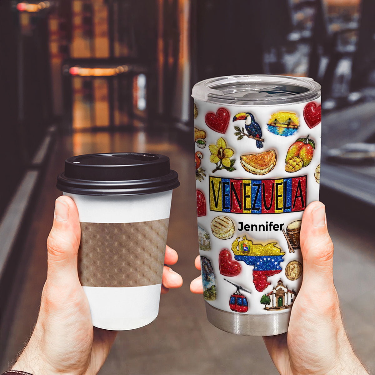 Custom Venezuela Tumbler With Your Name With Glitter Effect Print