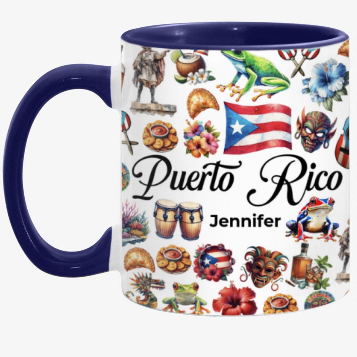 Custom Puerto Rico Accent Mug With Water Symbols, Name