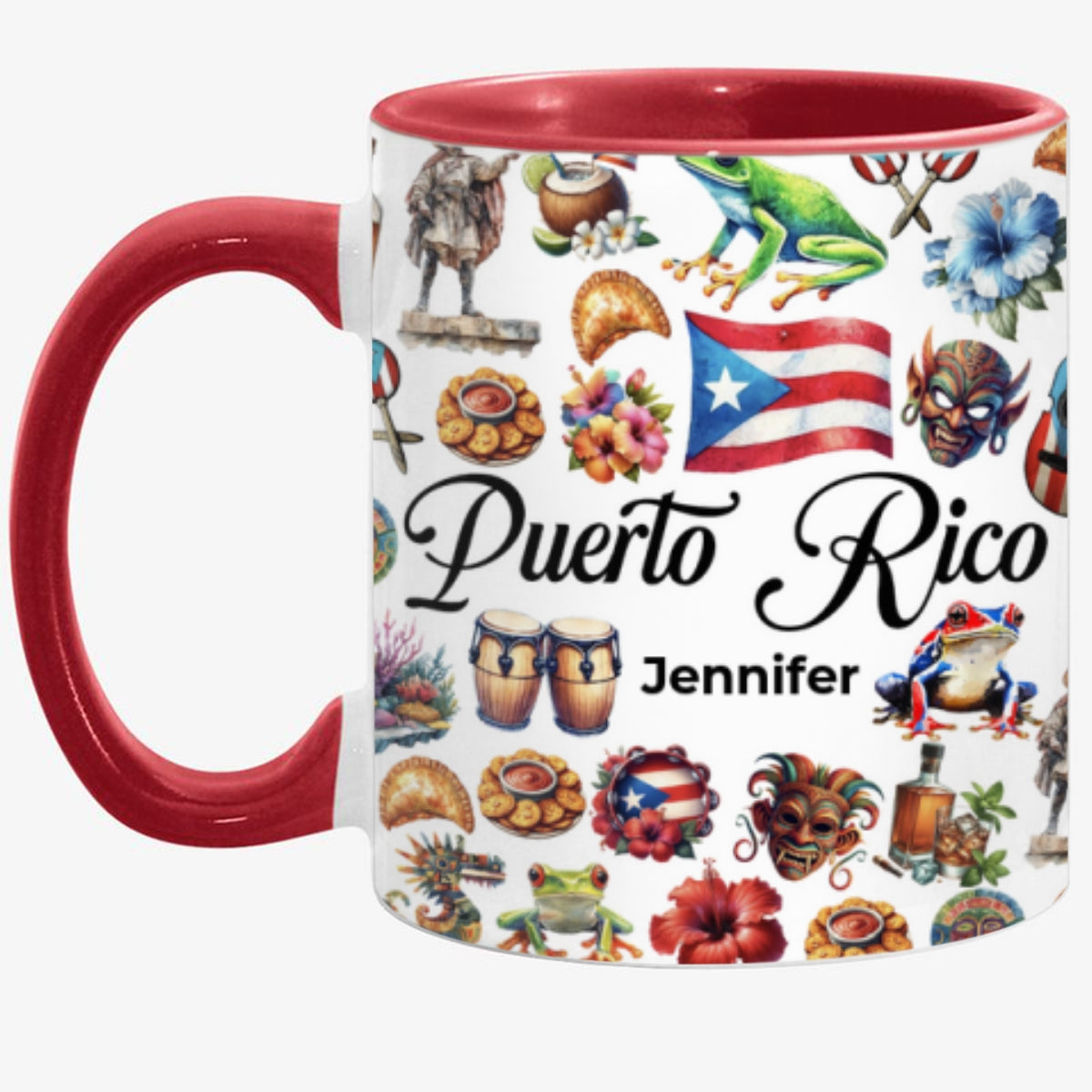 Custom Puerto Rico Accent Mug With Water Symbols, Name