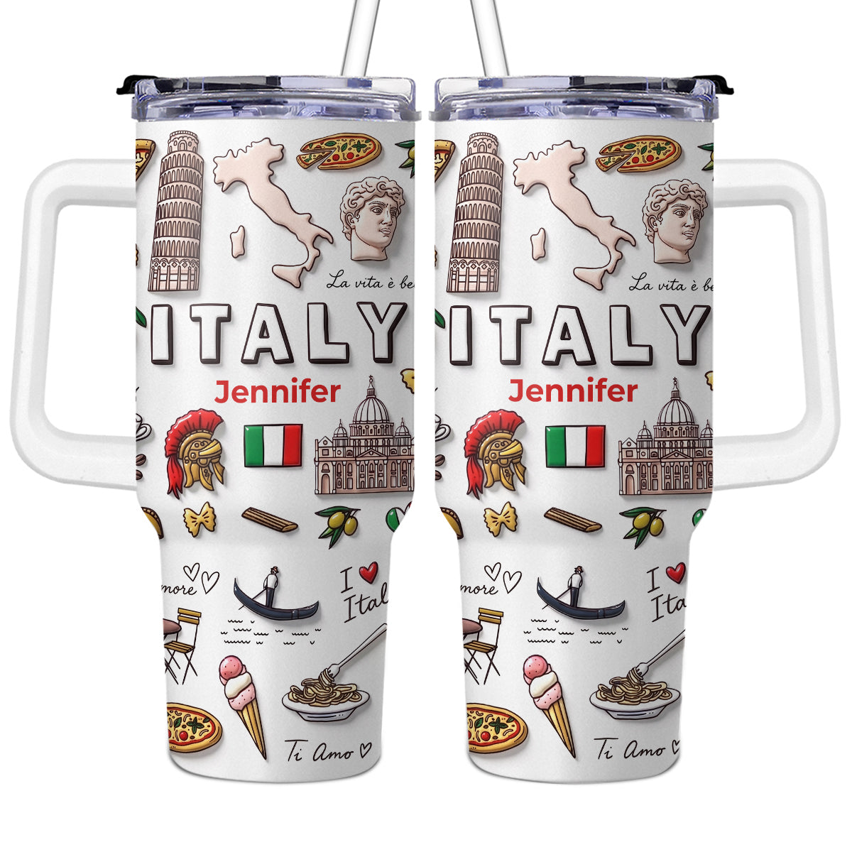 Custom Italy Symbols 40oz Tumbler With 3D Print