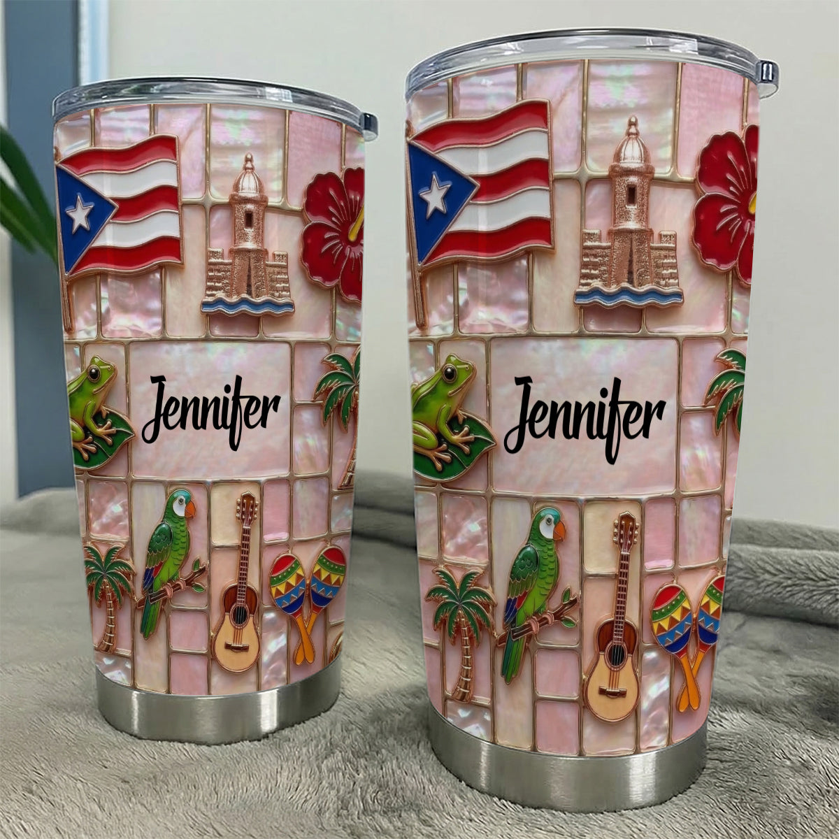 Custom Puerto Rico Tumbler With Beautiful Symbols