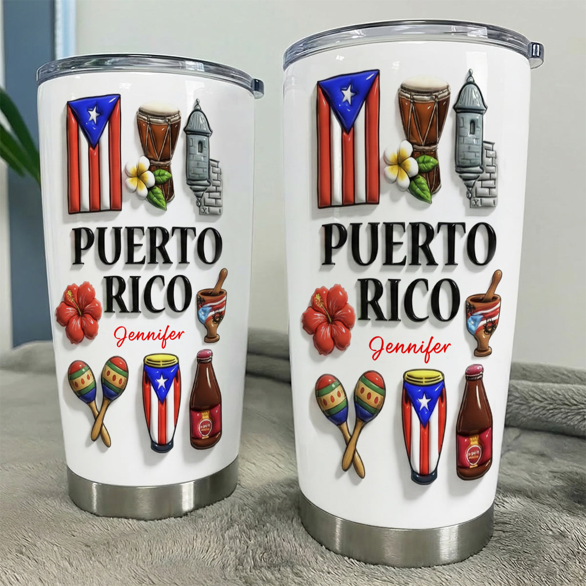 Custom Puerto Rico Tumbler With Many Puerto Rico Symbols