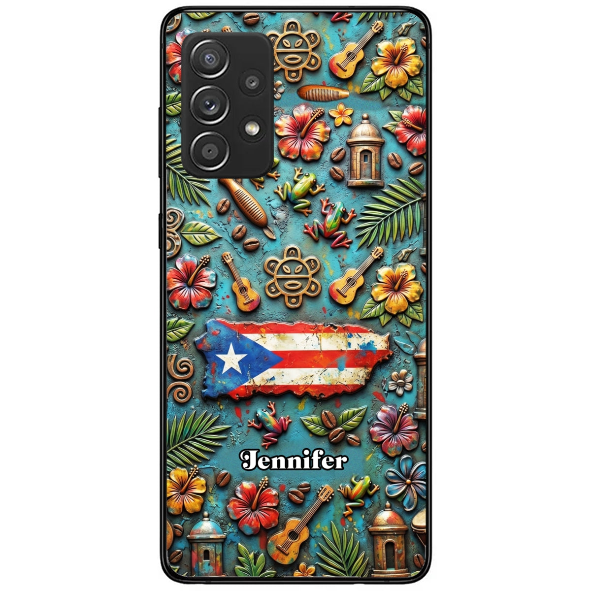 Custom Puerto Rico Phone Case With Colorful Symbols Style