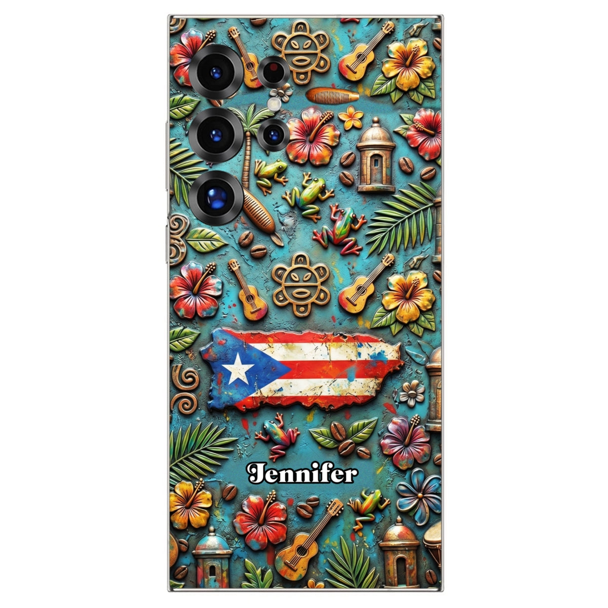 Custom Puerto Rico Phone Case With Colorful Symbols Style