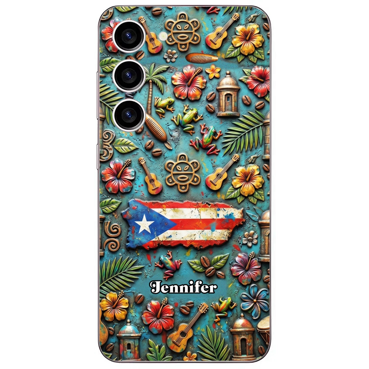 Custom Puerto Rico Phone Case With Colorful Symbols Style