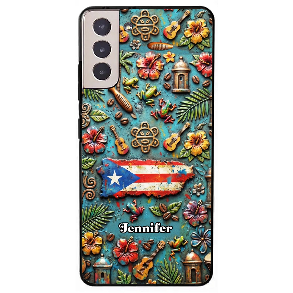 Custom Puerto Rico Phone Case With Colorful Symbols Style