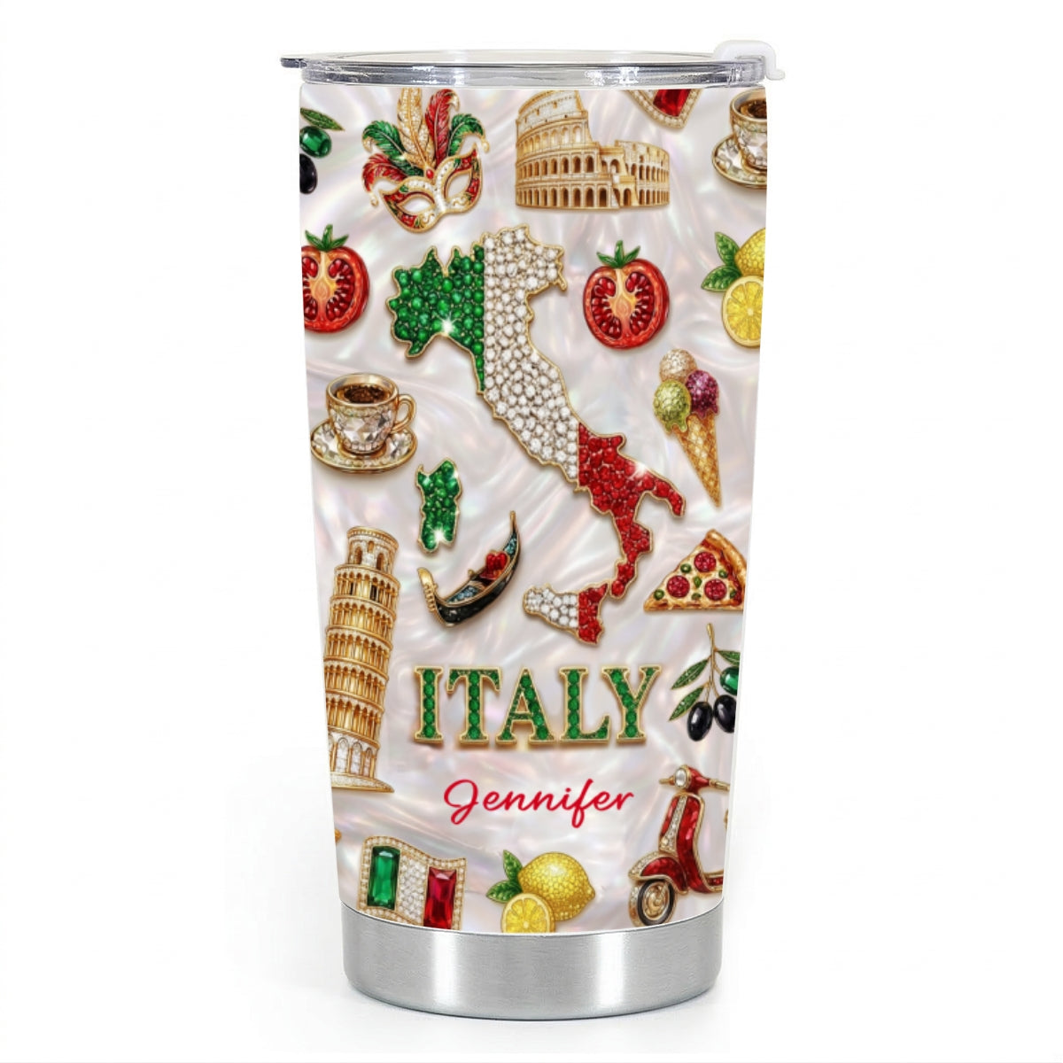 Custom Italy Tumbler With Italy Glitter Effect