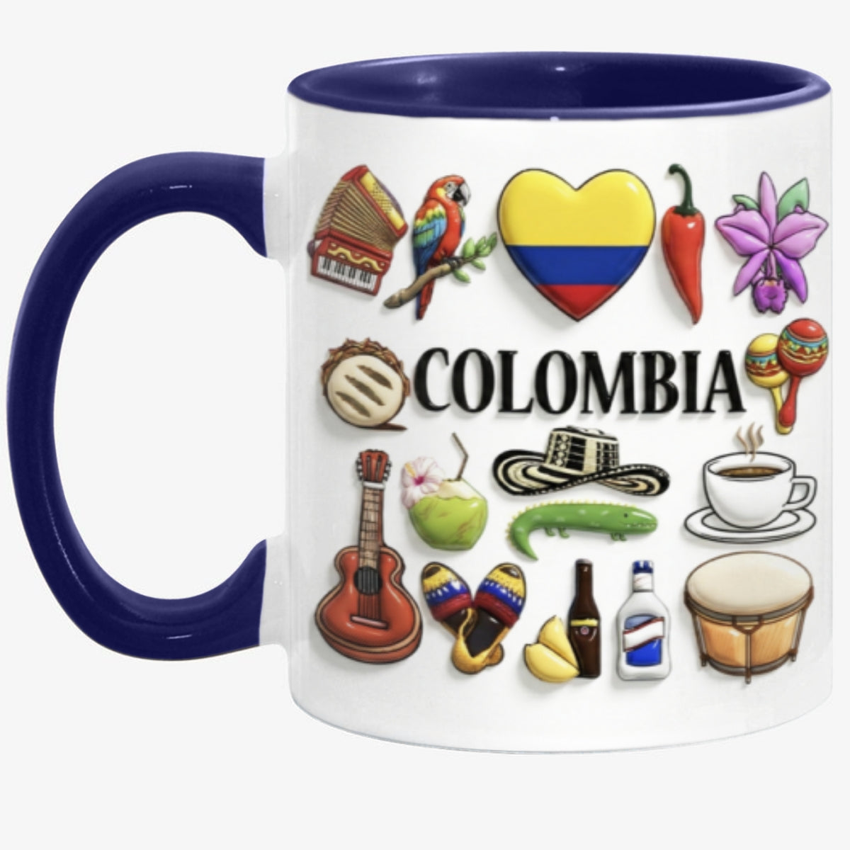 Custom Colombia Accent Mug With Many Colombia Symbols