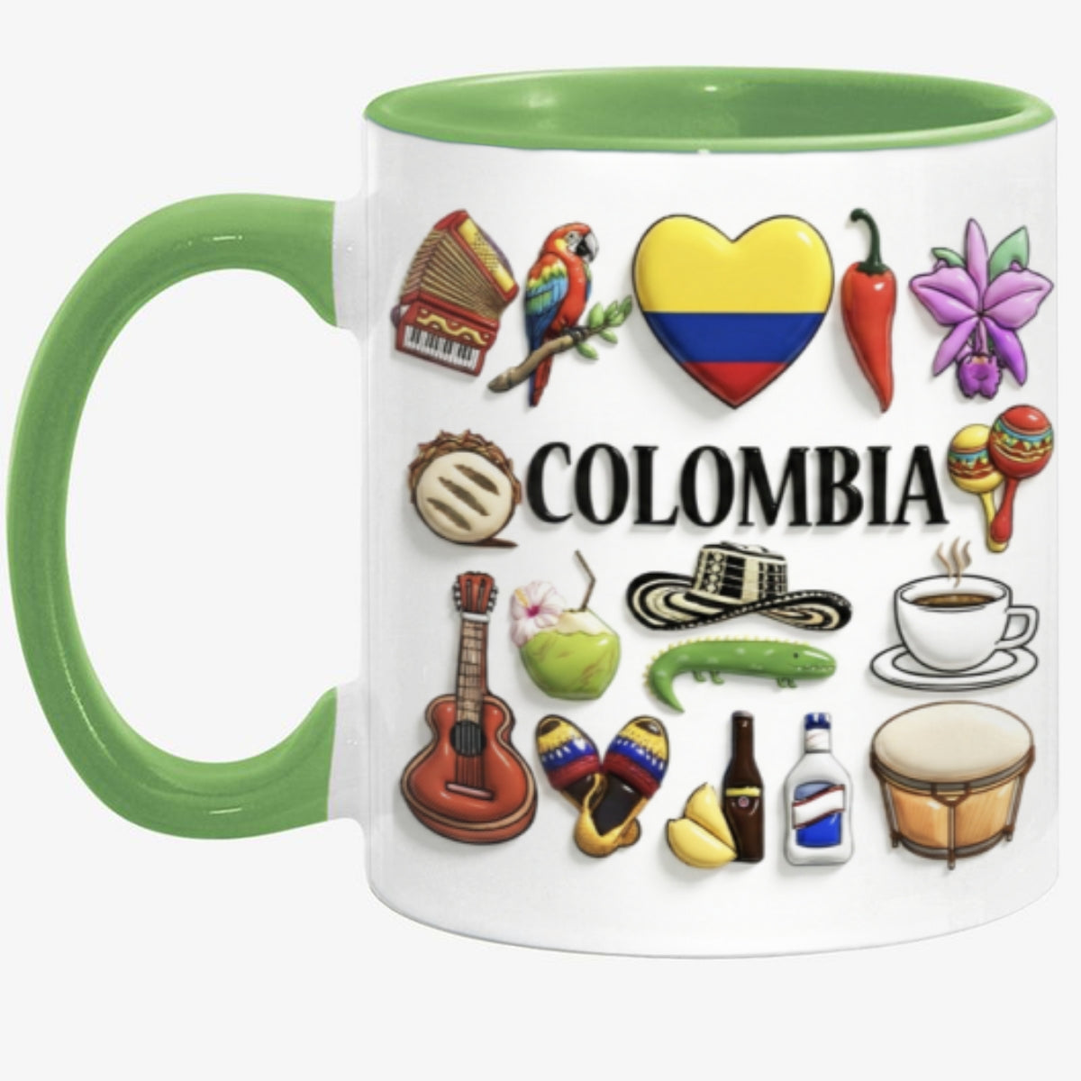 Custom Colombia Accent Mug With Many Colombia Symbols