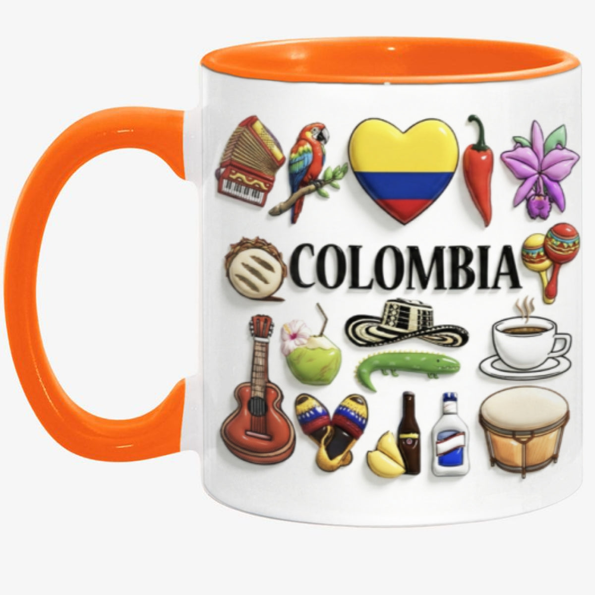 Custom Colombia Accent Mug With Many Colombia Symbols