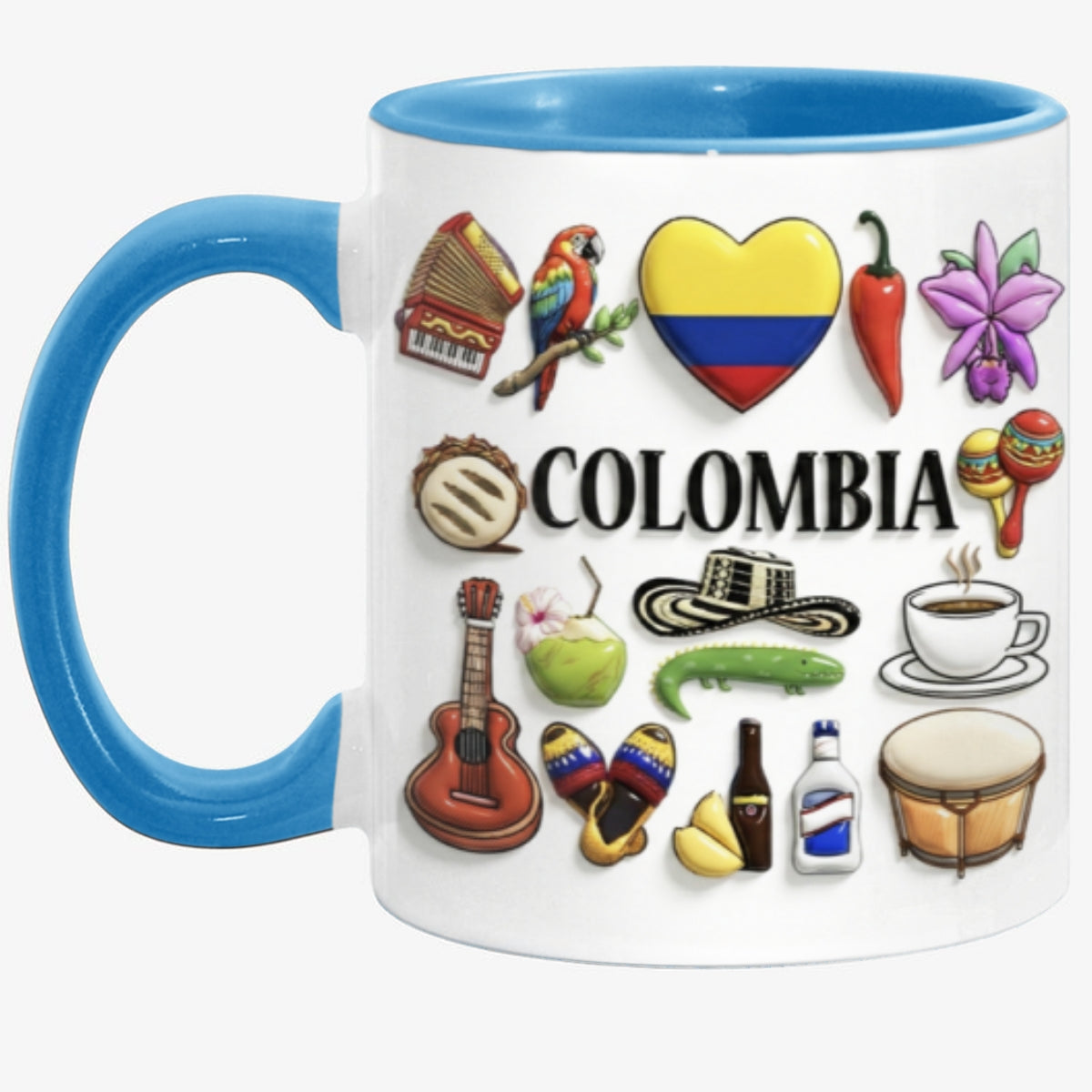 Custom Colombia Accent Mug With Many Colombia Symbols