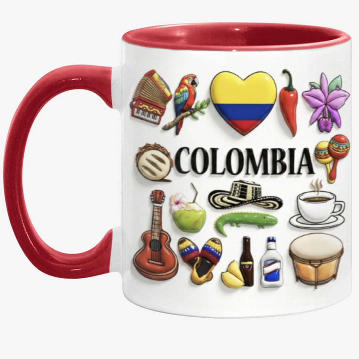 Custom Colombia Accent Mug With Many Colombia Symbols
