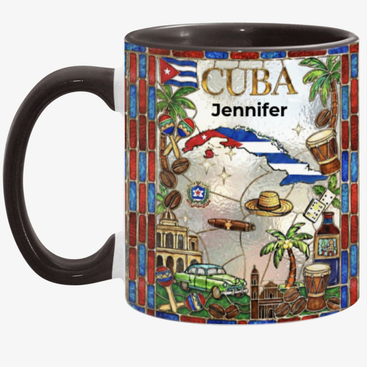 Custom Cuba Accent Mug With Red Blue Patterns