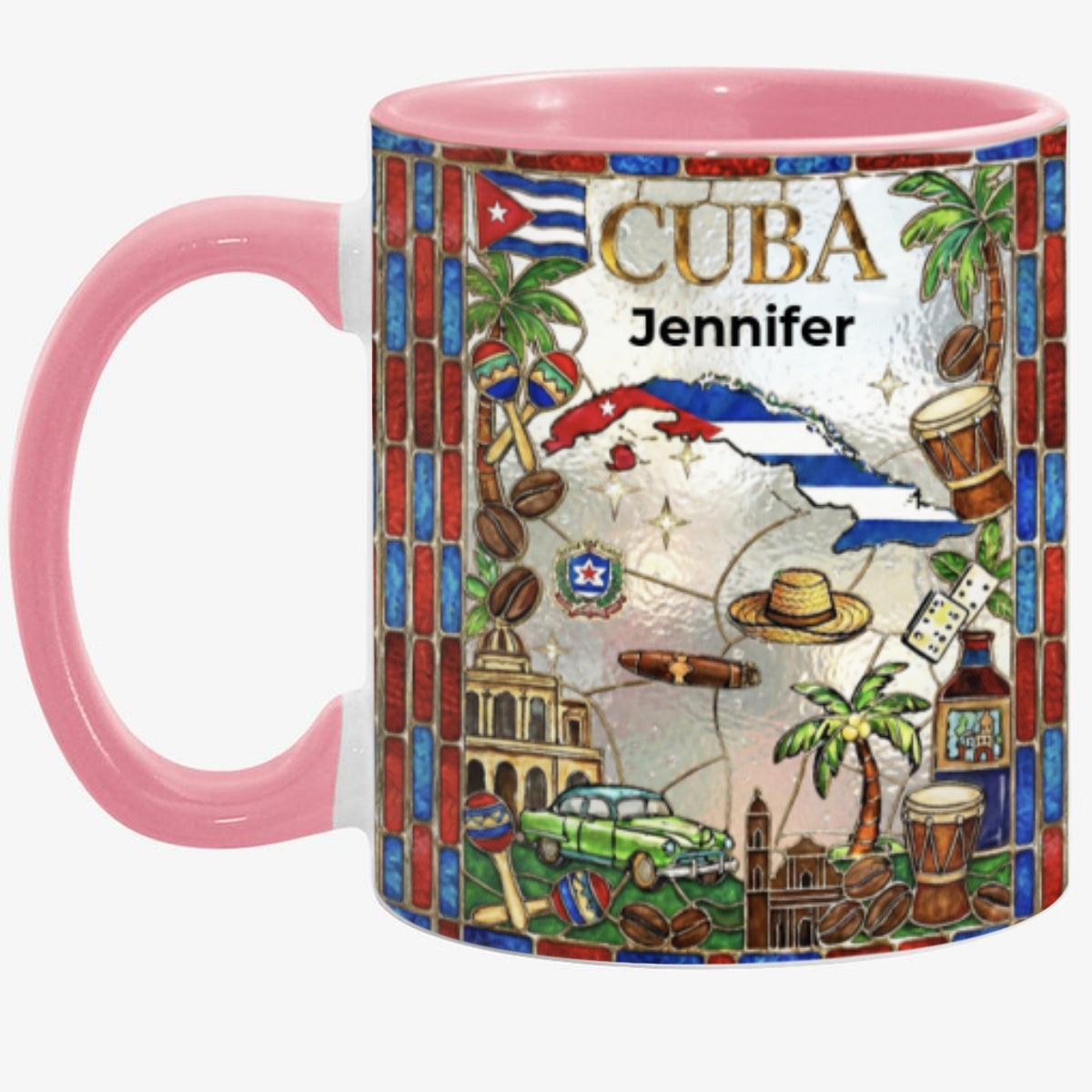 Custom Cuba Accent Mug With Red Blue Patterns