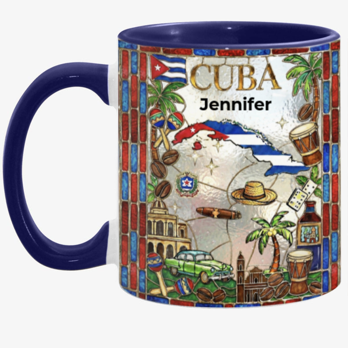 Custom Cuba Accent Mug With Red Blue Patterns