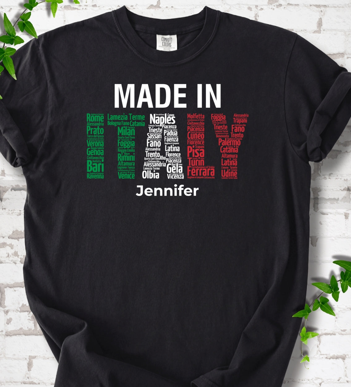 Custom Made In Italy T-shirt With Italy Cities, Name