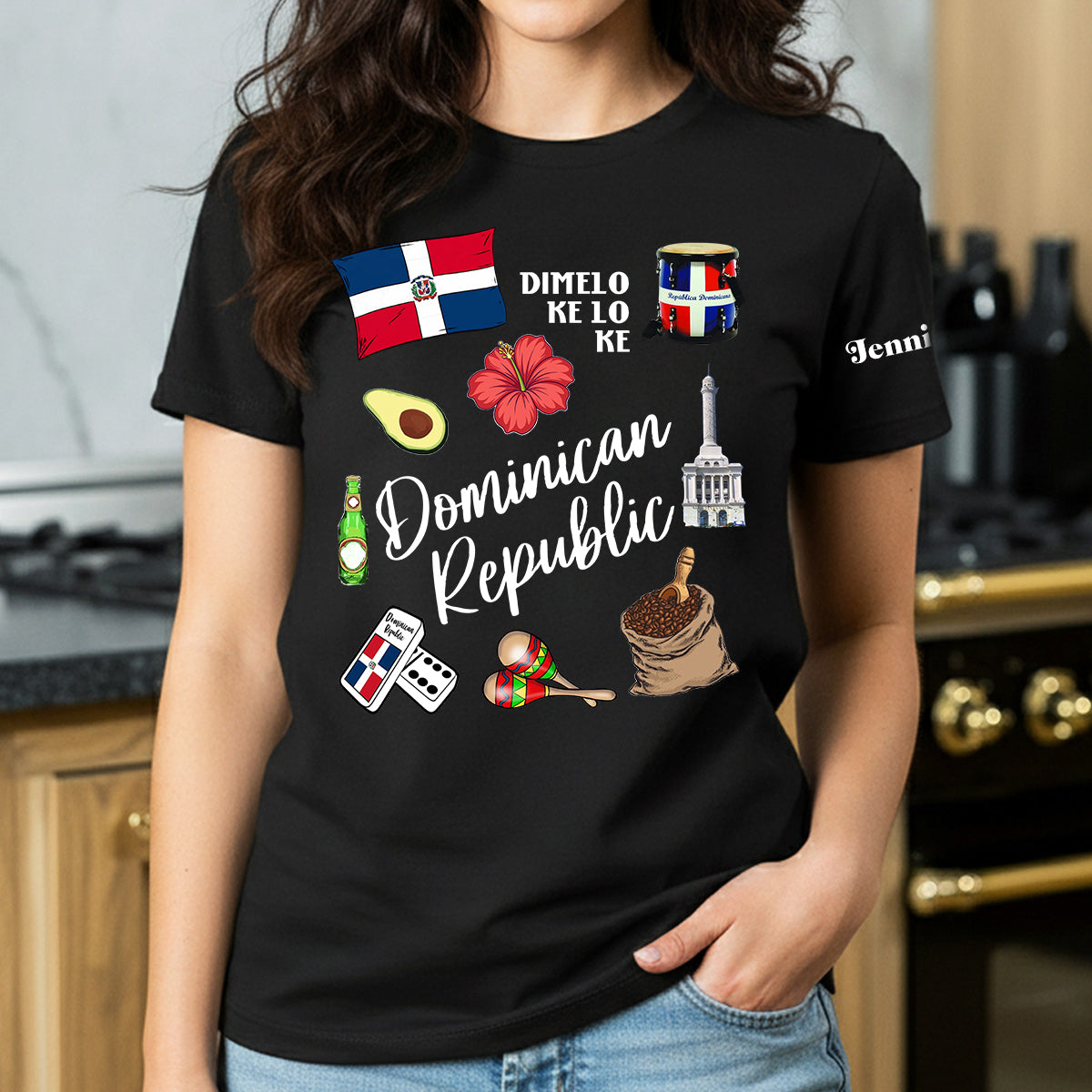 Custom Dominican Republic Symbols T-shirt With Name On The Sleeve