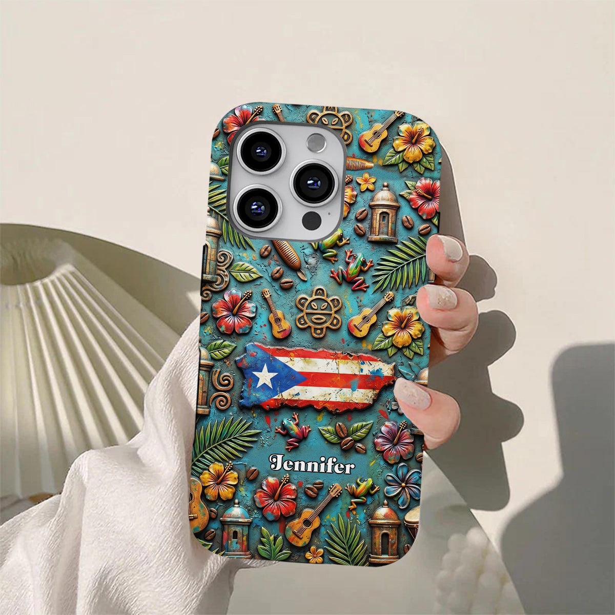 Custom Puerto Rico Phone Case With Colorful Symbols Style