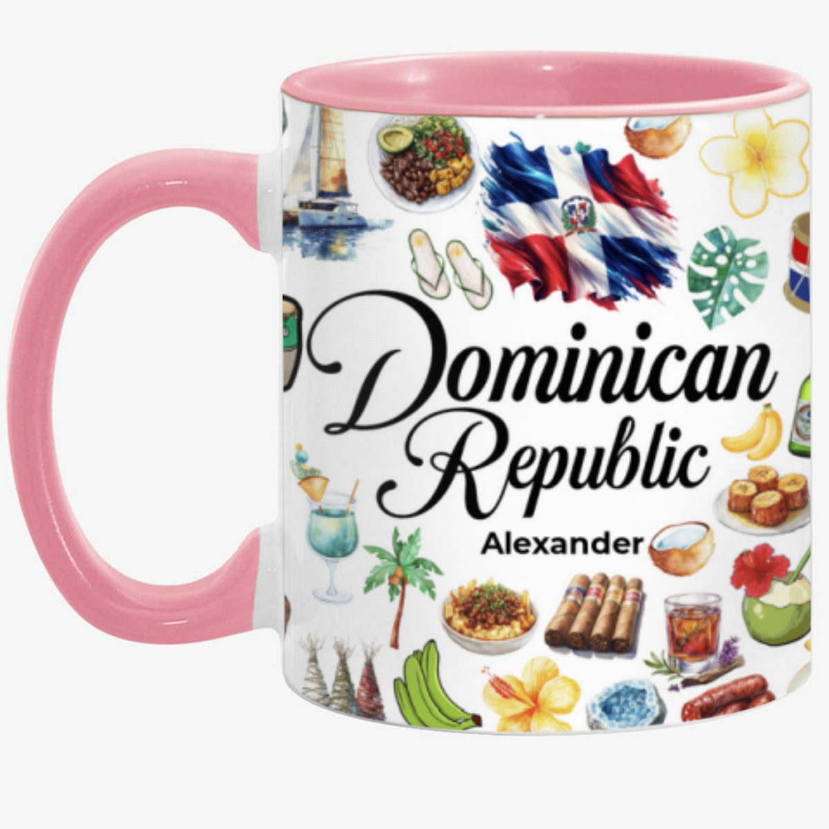Custom Dominican Republic Accent Mug With Water Symbols, Name