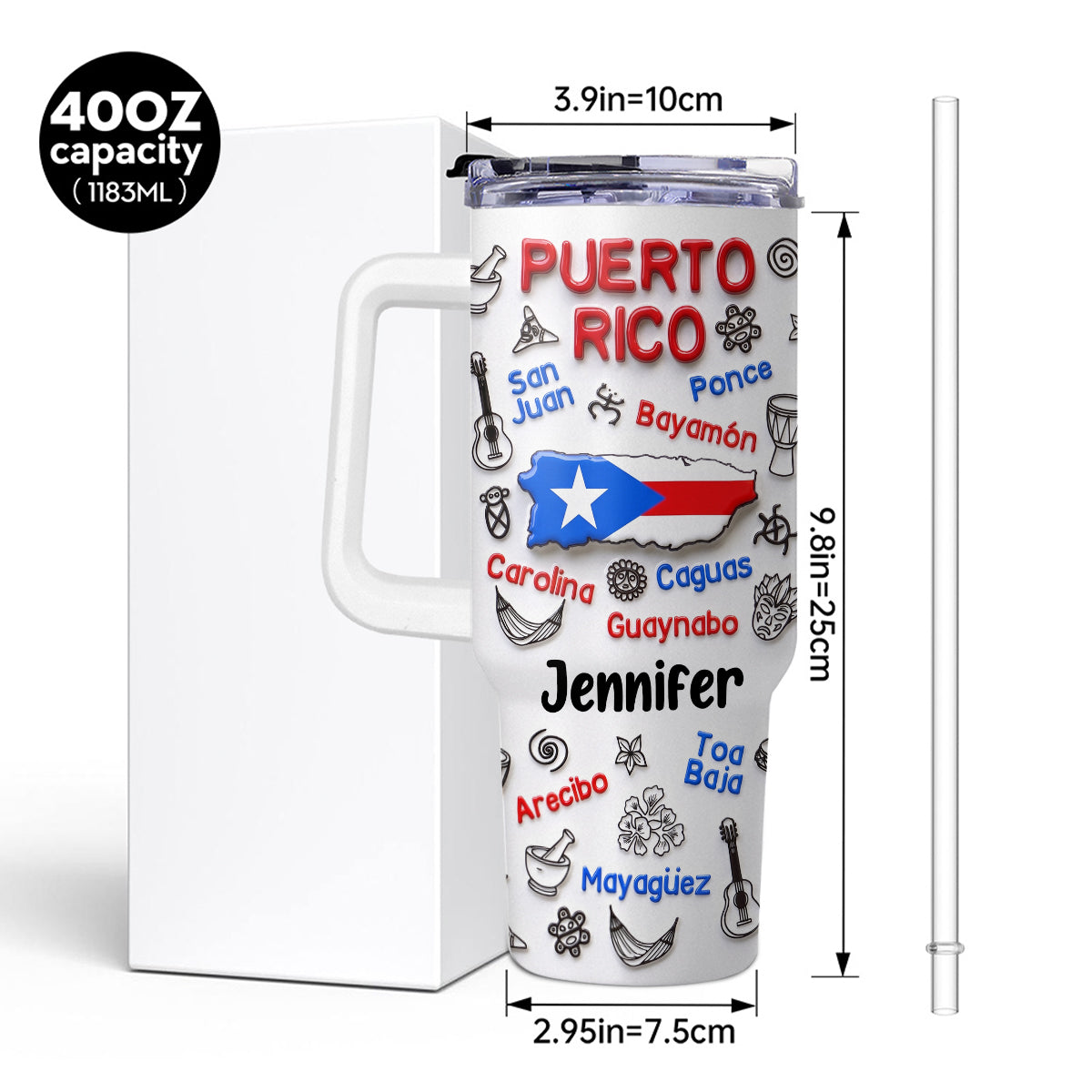 Custom Puerto Rico 40oz Tumbler Symbols With Puerto Rico Cities Around