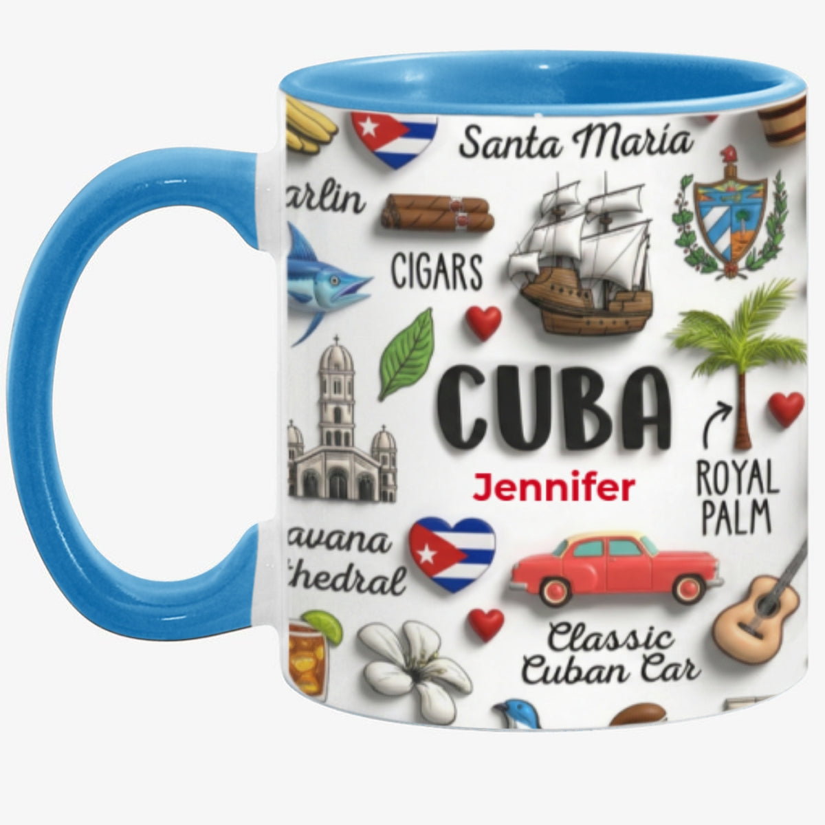 Cuba Coffee Mug Cup With Custom Your Name Emboss Effect