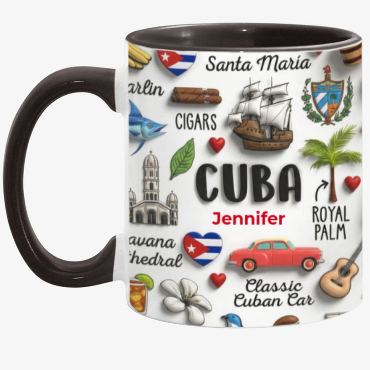 Cuba Coffee Mug Cup With Custom Your Name Emboss Effect