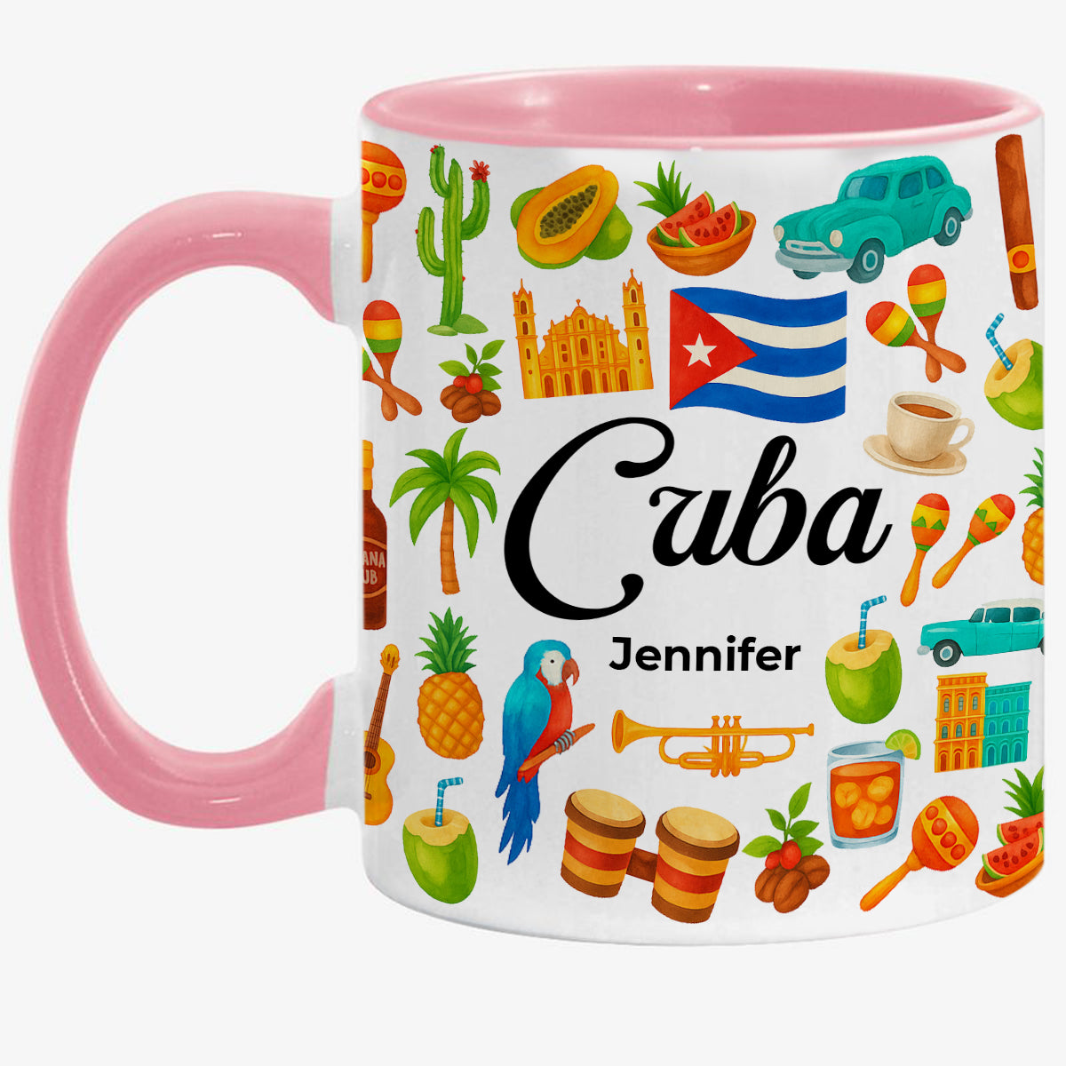 Custom Cuba Accent Mug With Water Symbols, Name
