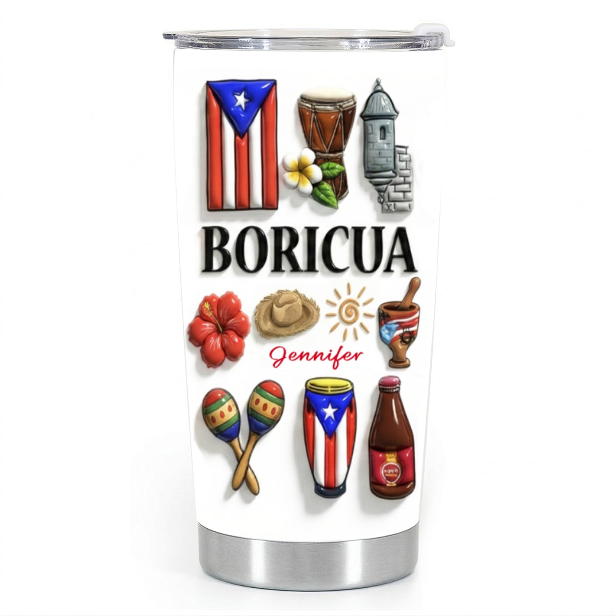 Custom Puerto Rico Tumbler With Many Puerto Rico Symbols