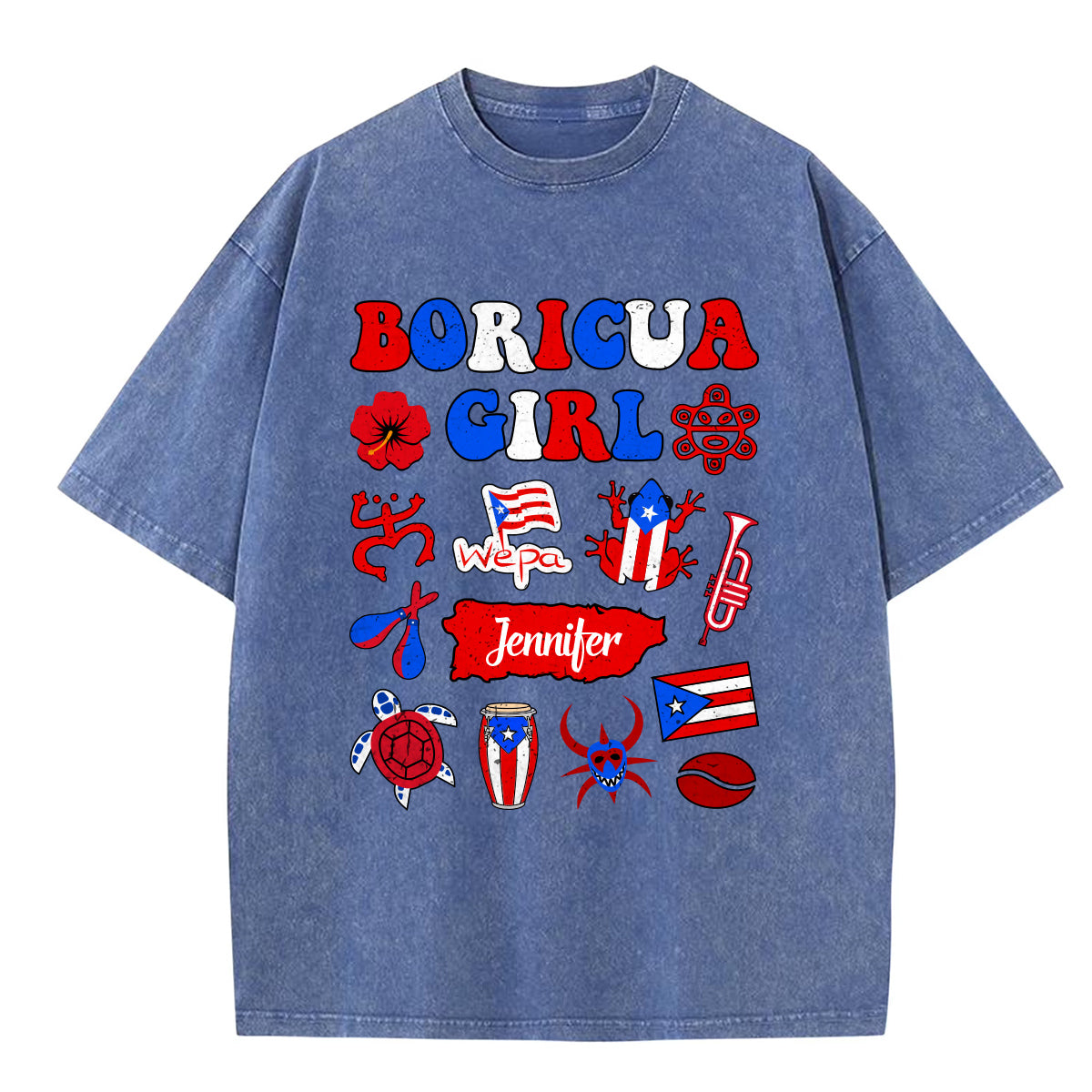 Custom Boricua Girl Washed T-shirt With Your Name
