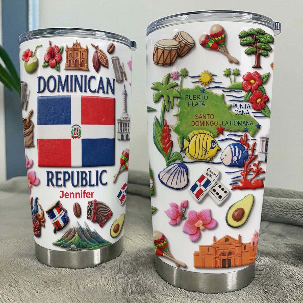 Custom Dominican Republic Map, Flag In Two Sides Tumbler