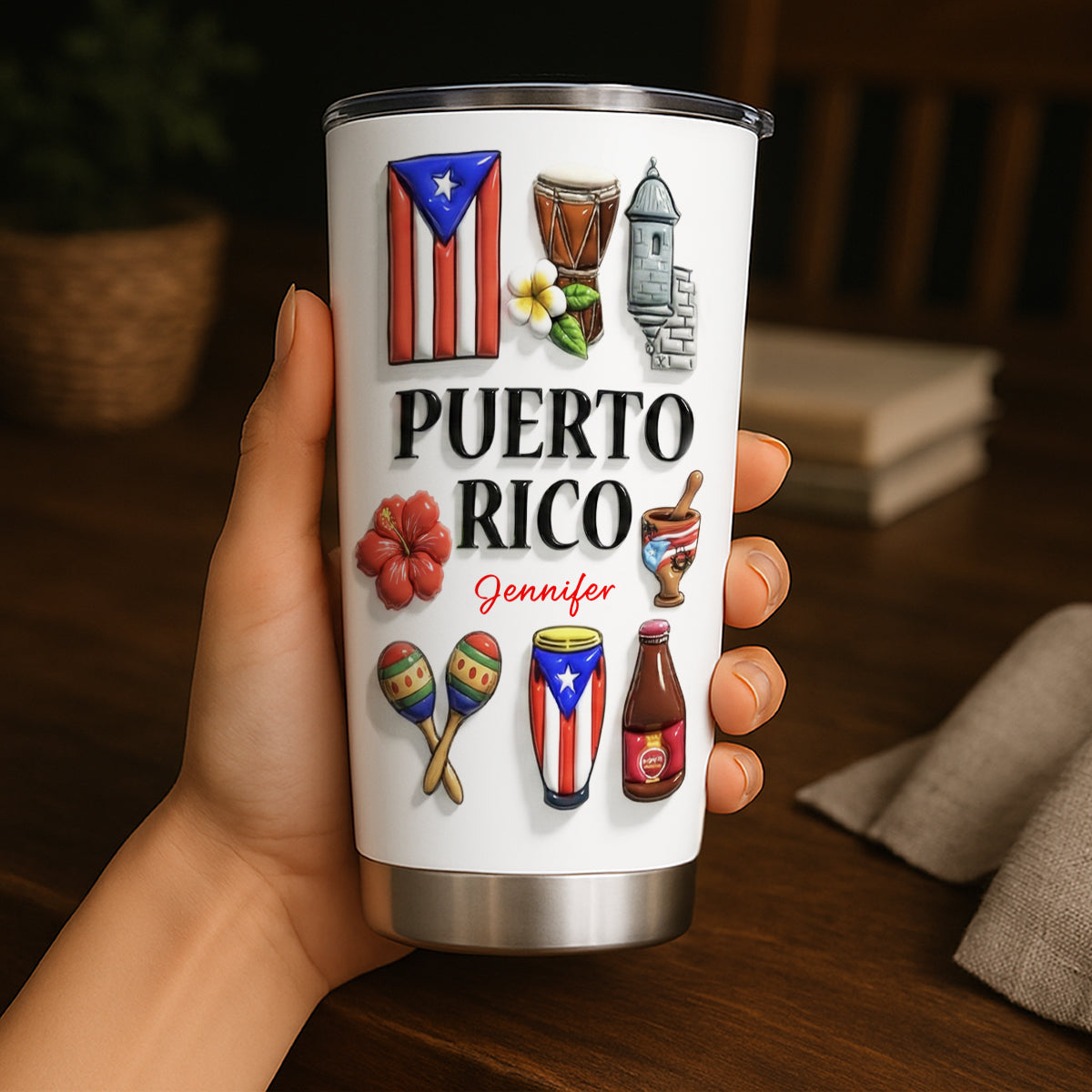 Custom Puerto Rico Tumbler With Many Puerto Rico Symbols