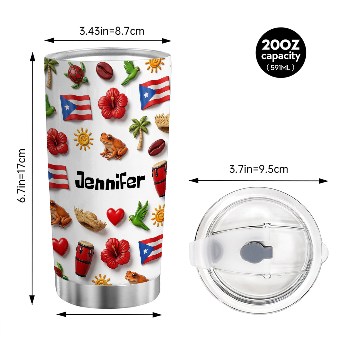 Custom Puerto Rico 2D Symbols Print And Name Tumbler