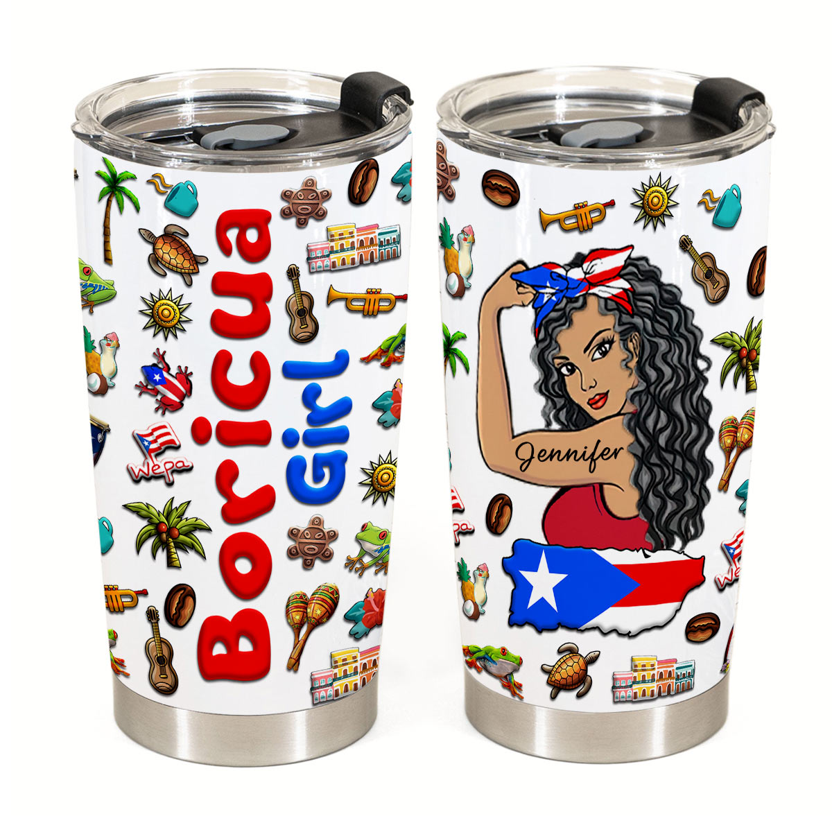 Custom Proud Boricua Puerto Rican Girl Tumbler And Your Name