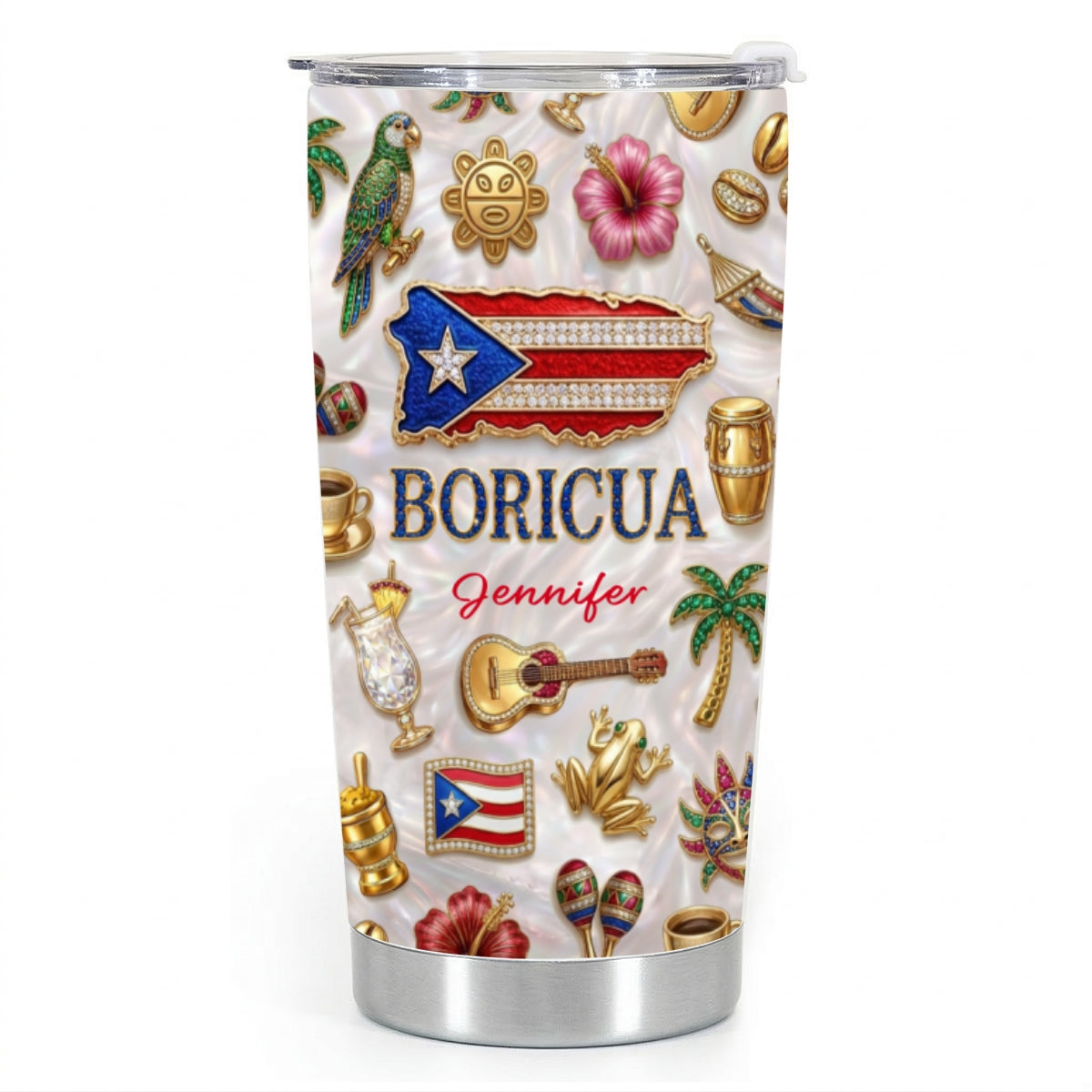 Custom Puerto Rico Tumbler With Puerto Rico Glitter Effect