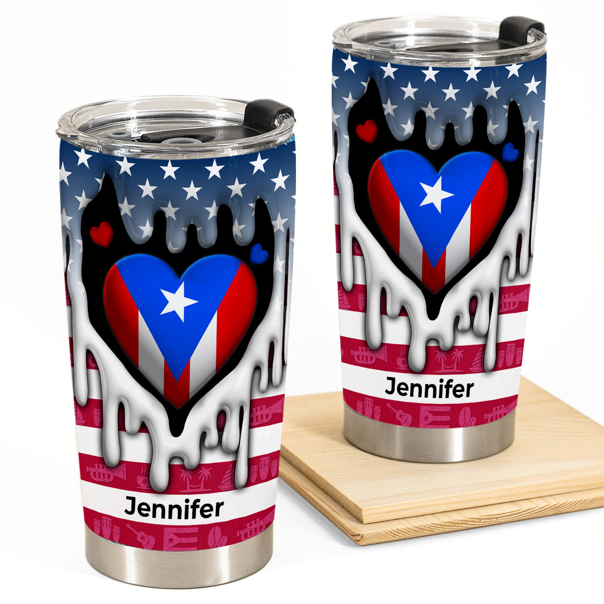 Custom Puerto Rico Tumbler With Puerto Rico Heart