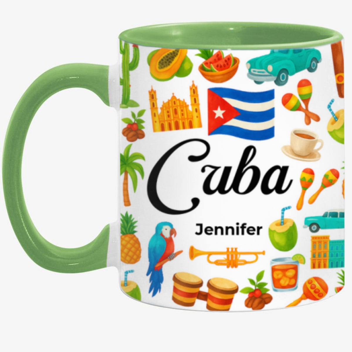 Custom Cuba Accent Mug With Water Symbols, Name